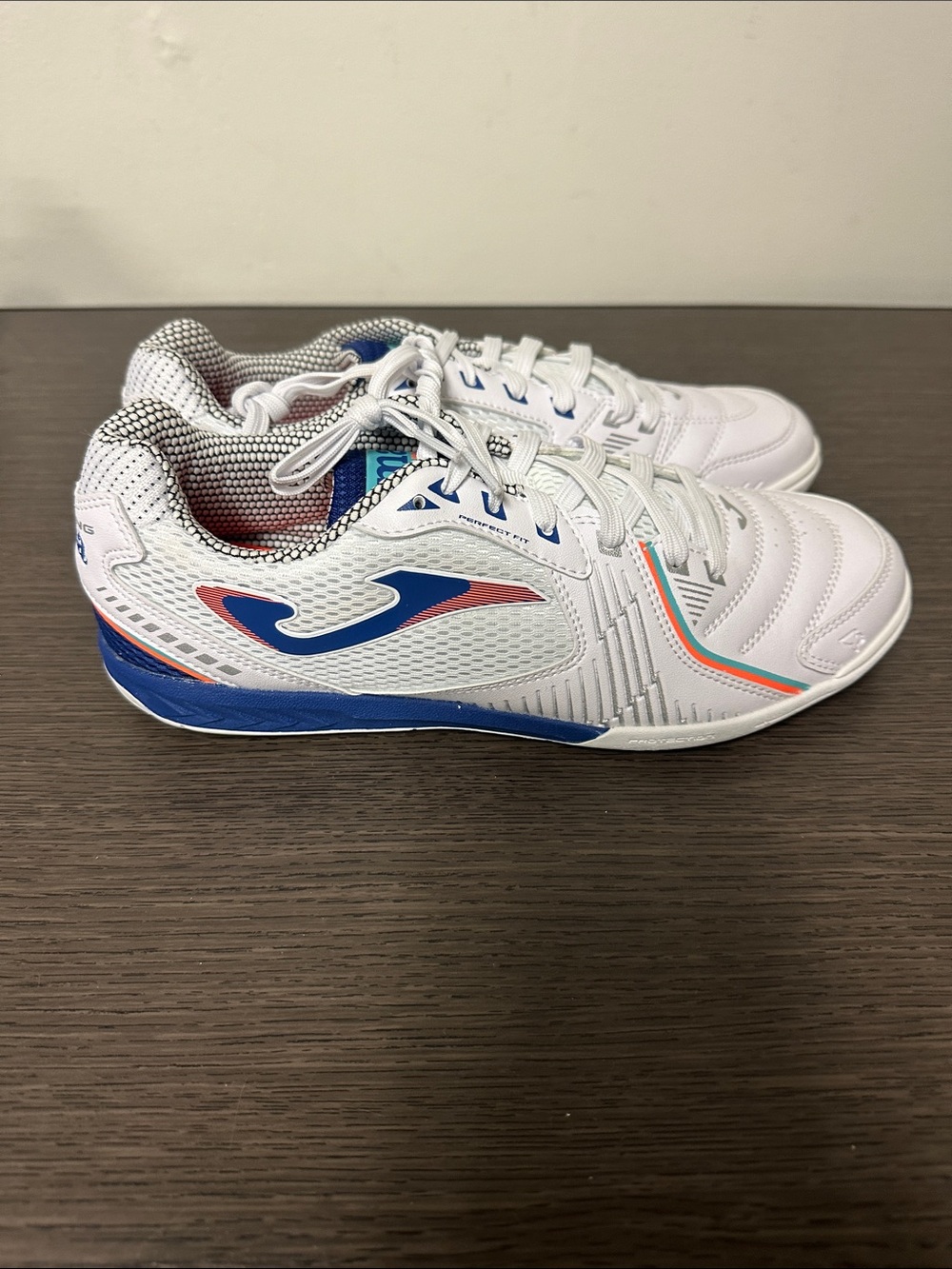 Brand New Joma Dribling 23 Indoor Soccer Shoes with Blue & Coral Accents